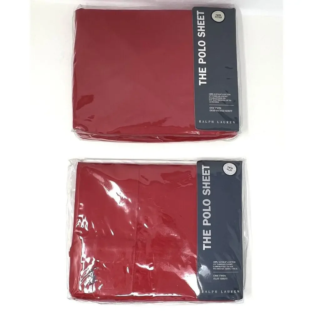 Vintage Ralph Lauren “THE POLO SHEET” Red Twin Fitted + Flat Sheet Regatta Red